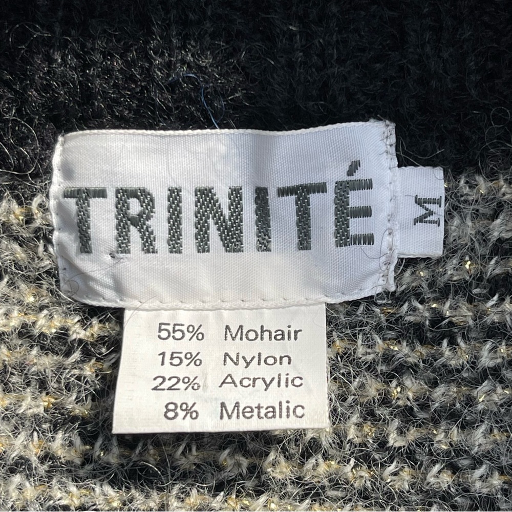 Vintage 80's Black/Grey/Gold Pattern Mohair High Neck Button Front Cardigan (M) - Picture 16 of 16